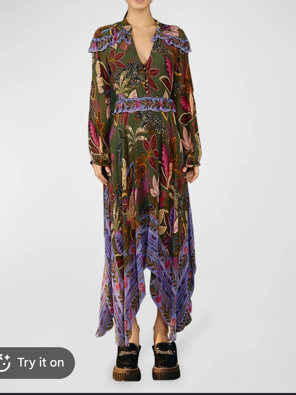 Farm Rio Wild Jungle Printed Midi handkerchief dress NWT
